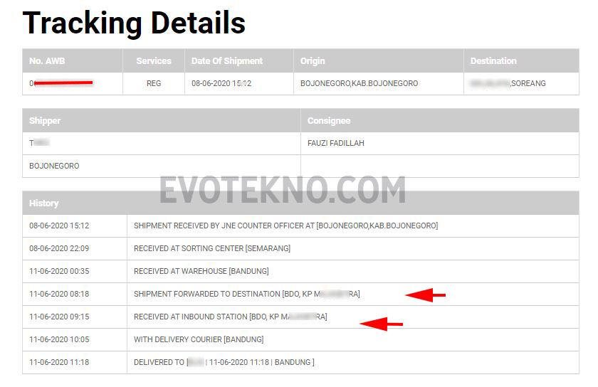 Arti Status Pengiriman Jne Express Update Evotekno