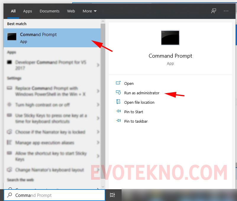 Search Bar Windows - Command Prompt - Run As Administrator