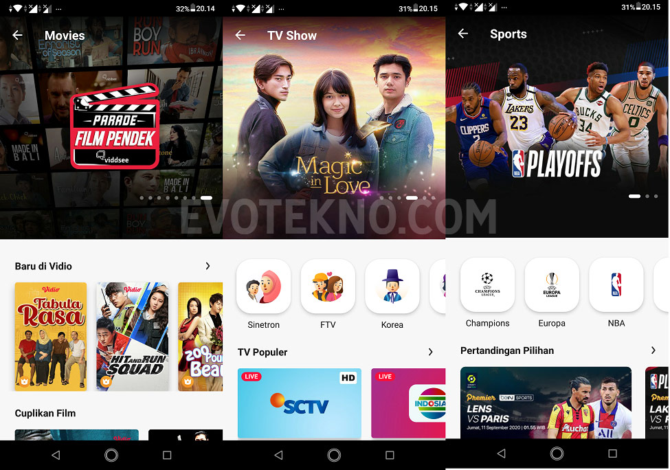 Vidio - Screenshot Android 2020