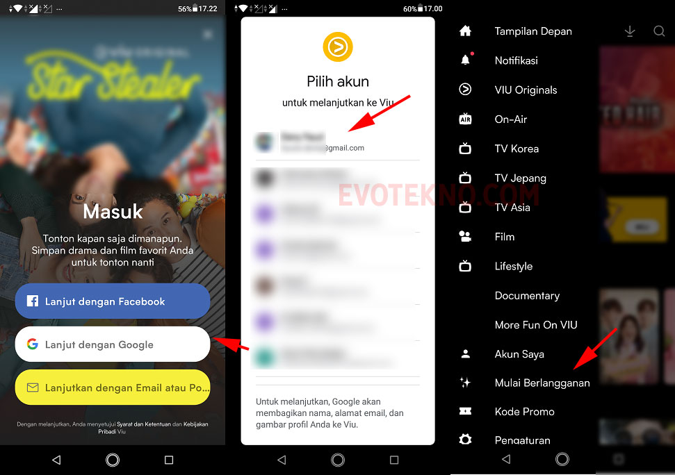 Login akun Google untuk Viu - Mulai Berlangganan