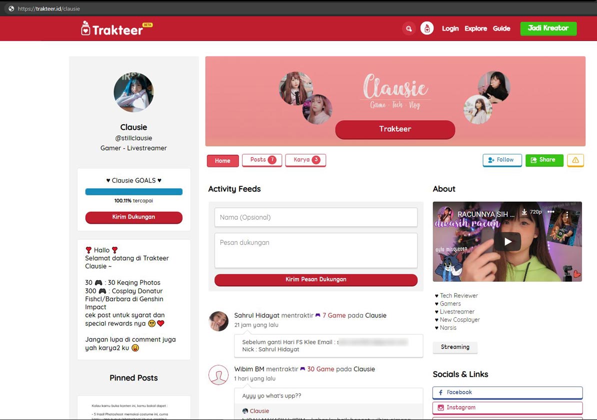 Halaman Trakteer.id Clausie