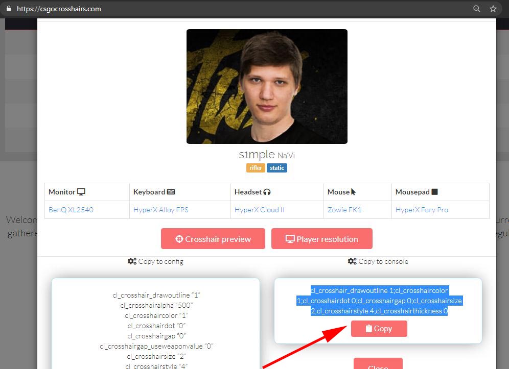 Crosshair CSGO milik s1mple