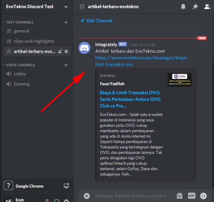 Ini hasilnya share link artikel terbaru ke discord