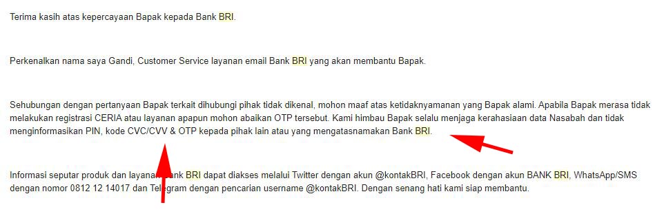 Pertanyaan tentang penyalahgunaan kode otp BRI
