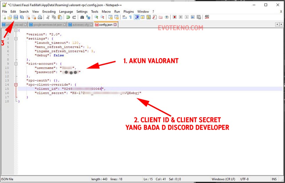 Cofig Json - Valorant RPC - Ganti Client ID dan Client Secret Discord