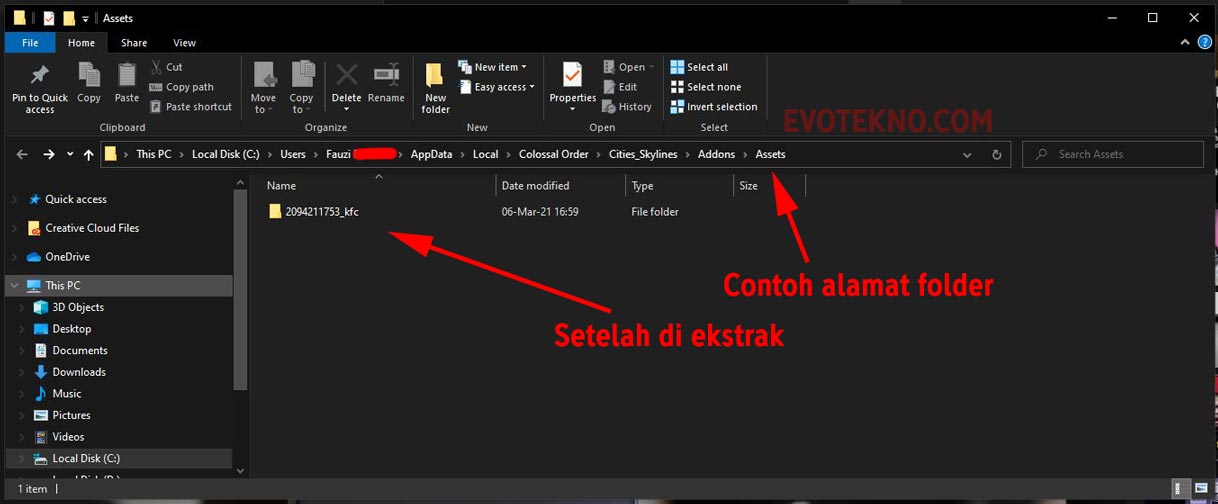 Ekstrak file asset KFC, di folder Assets