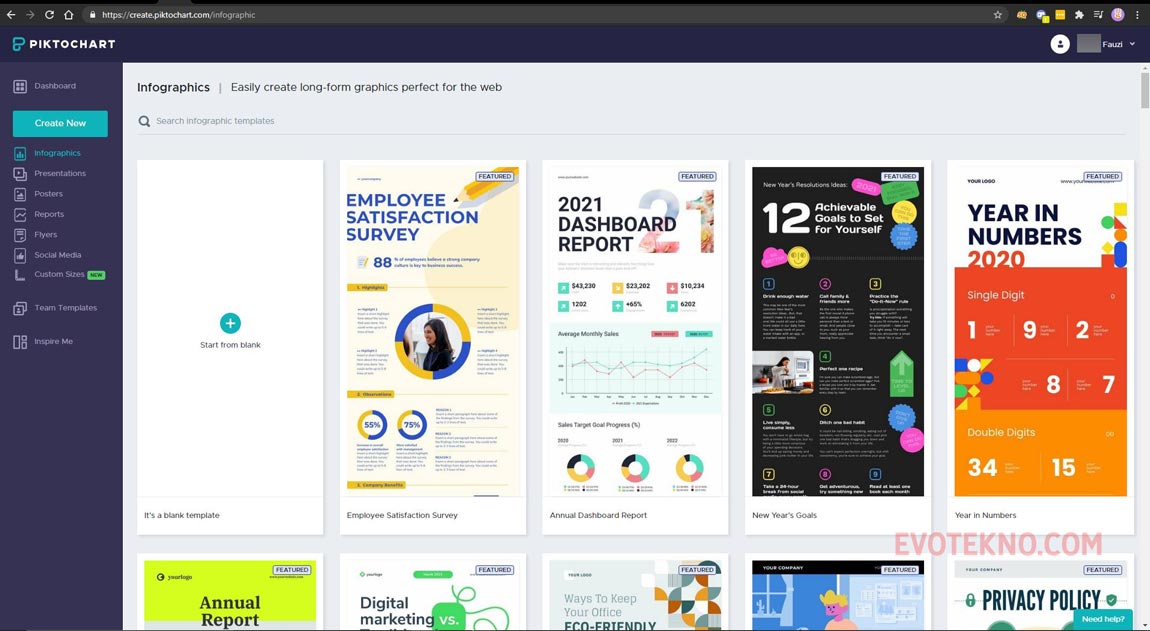Halaman Template Kategori Infografis piktochart