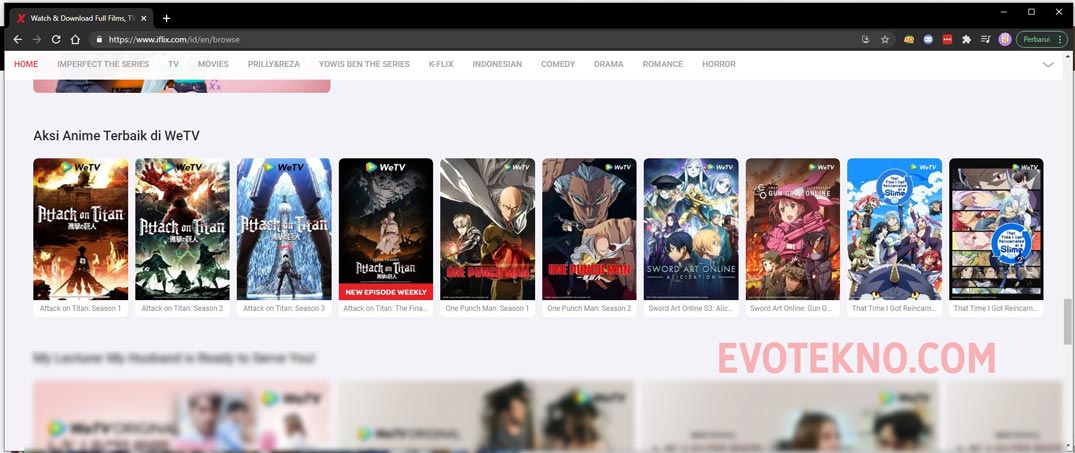 Halaman anime di Iflix