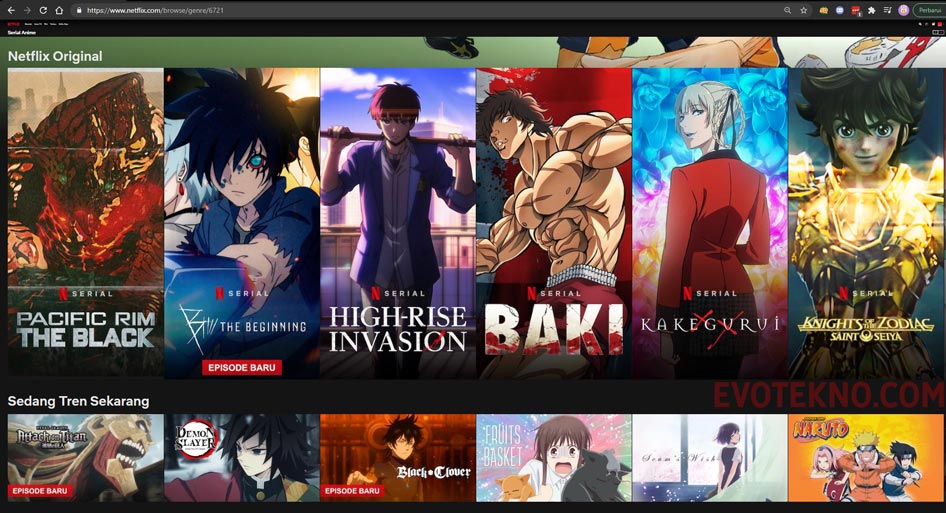 Halaman anime di Netflix