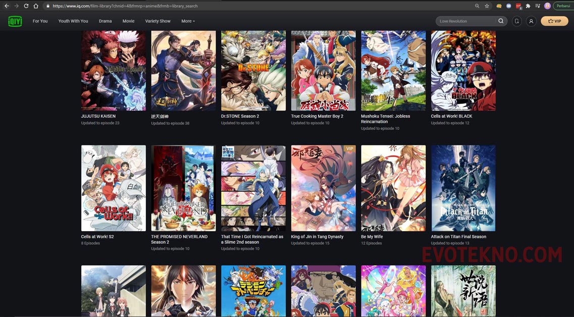 halaman kategori anime di iQIYI