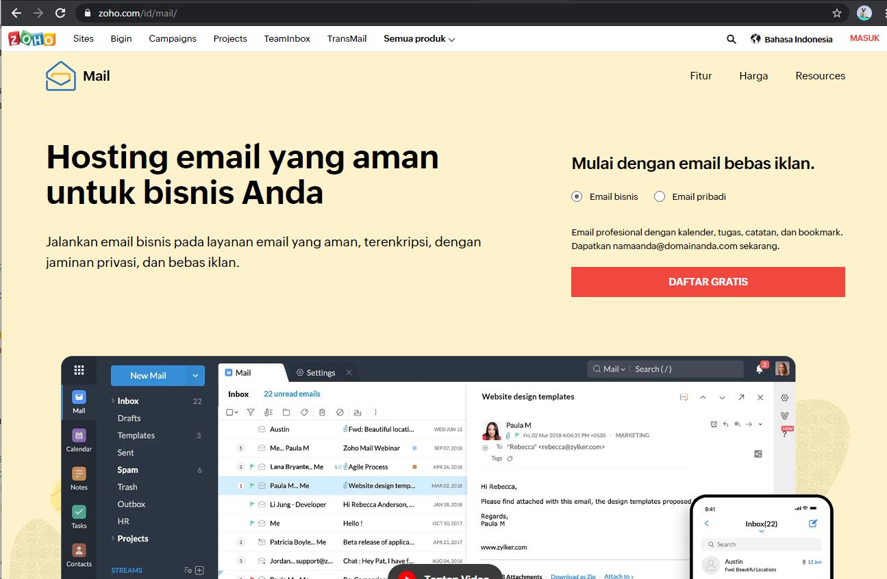 Halaman Zoho Mail - EvoTekno