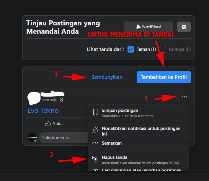 Hapus Tanda - Sembunyikan Tanda di Facebook