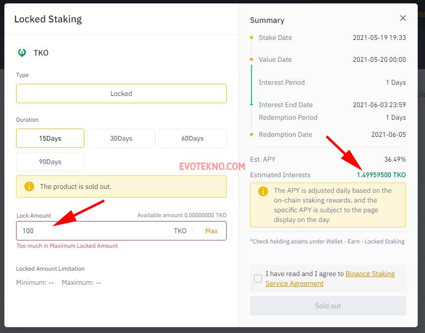 Estimate Interest - Estimasi Bunga Staking Binance