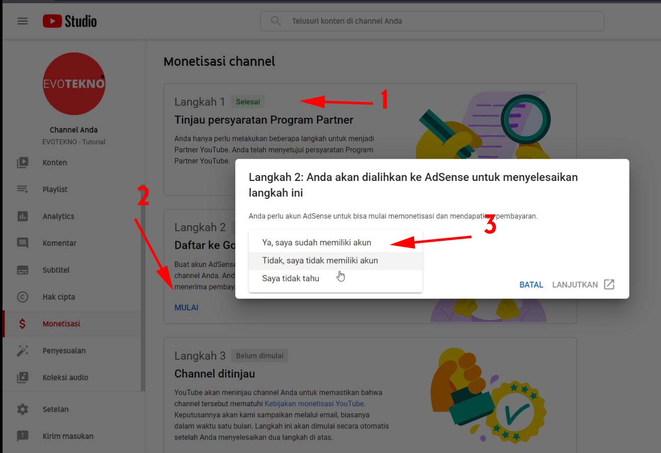Cara Mendaftarkan Channel YouTube ke AdSense Yang Sudah Terdaftar (Yang