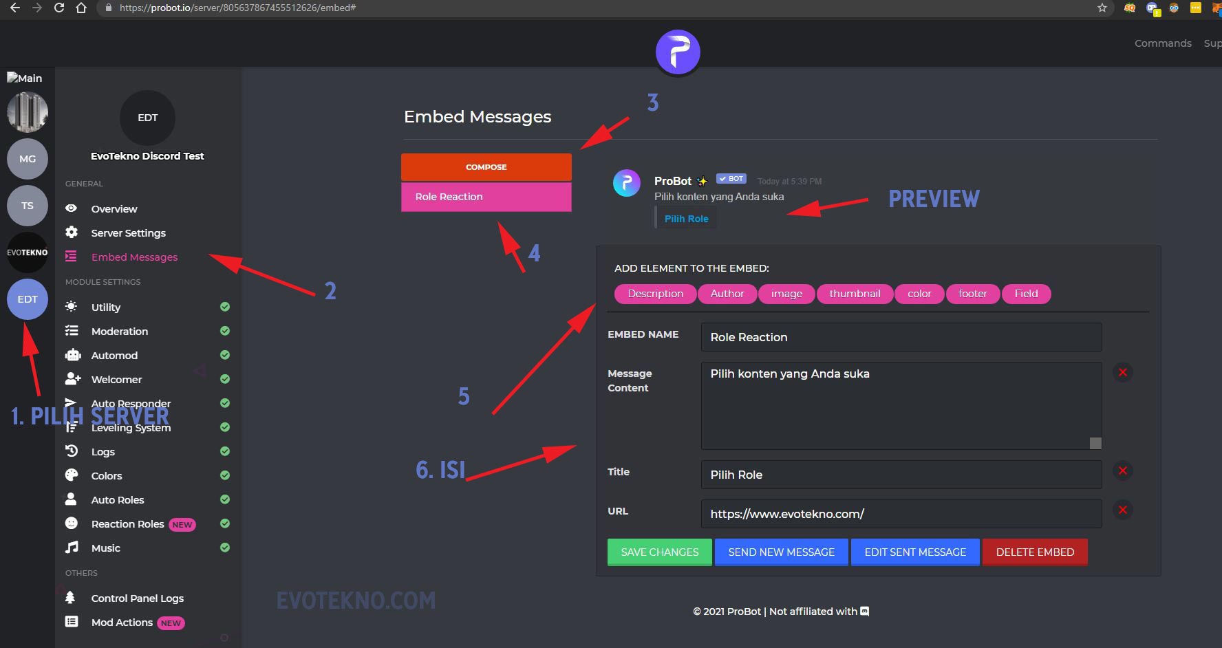 Embed Message - Compose - Buat Embed di Probot - Discord