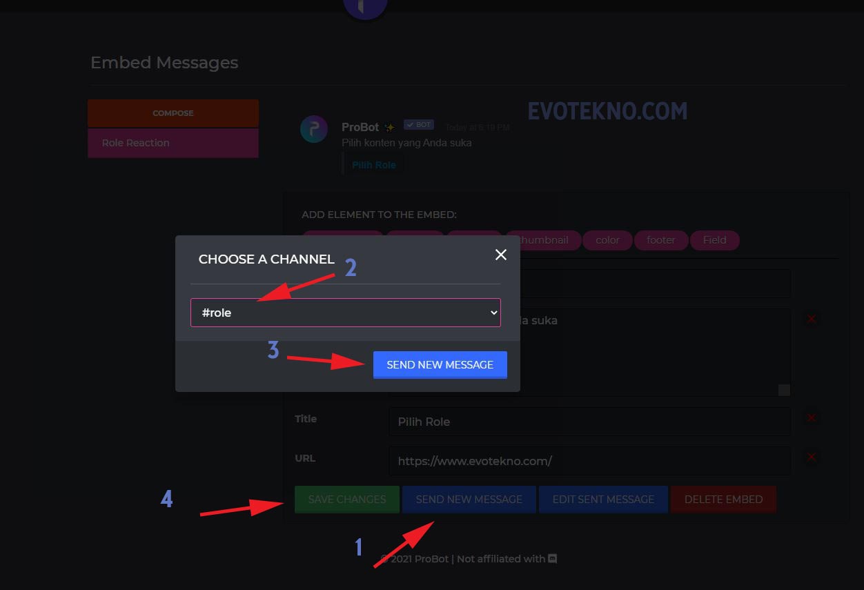 Send New Message - Embed Message - Probot - Discord