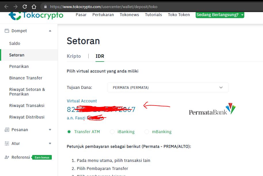 Virtual Account Tokocrypto Permata