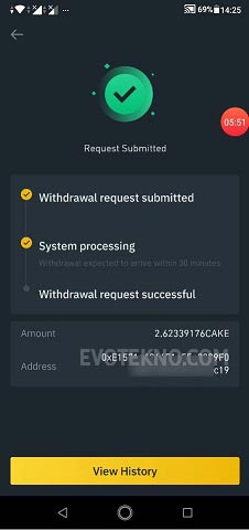 Request Submited Transfer Cake Binance