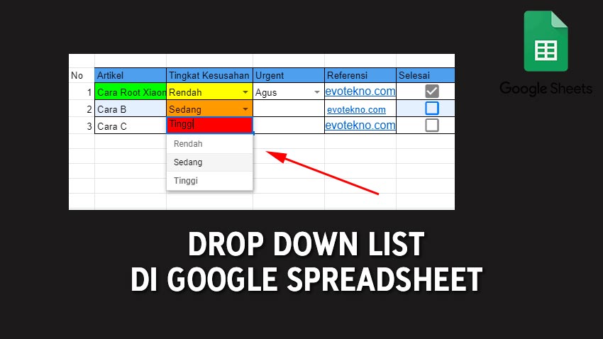 Drop Down List di Google Spreadsheet
