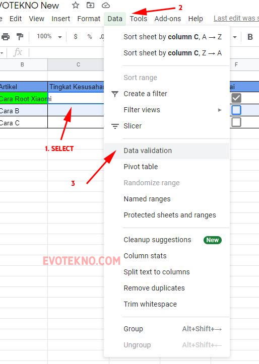 Select - Data- Data Validation - Google Spreadsheet