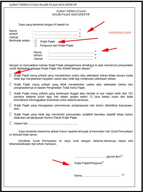 Surat Pernyataan Wajib Pajak Non Efektif
