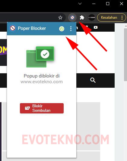 Aktifkan EKstensi Poper Bloker - Chrome