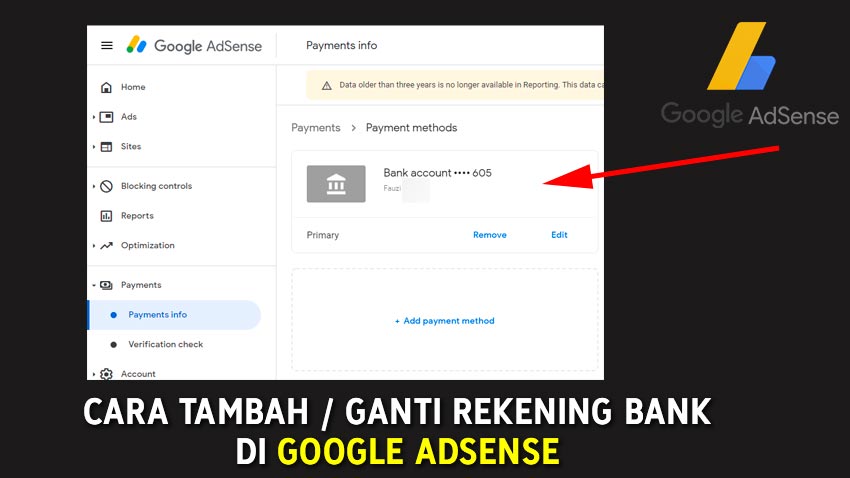 Cara Tambah atau Ganti Rekening Bank di Google AdSense