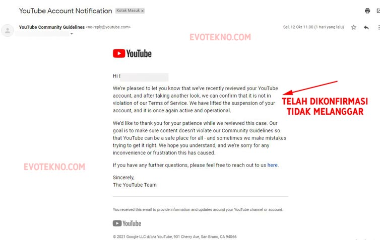 Hasil Peninjauan YouTube, Recovery Channel
