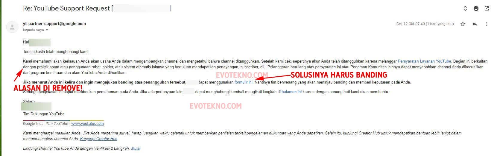 Jawaban dari YouTube Partner Support