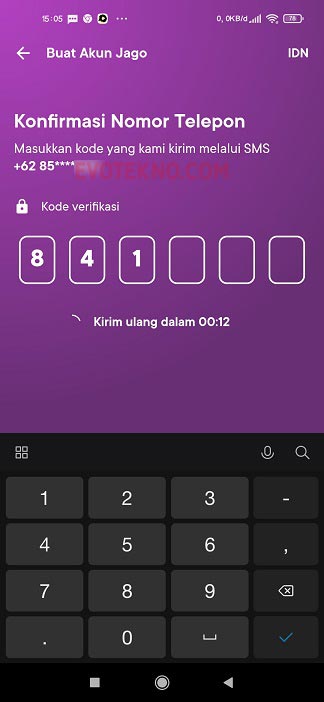 Kode Verifikasi SMS - Buat Akun Bank Jago