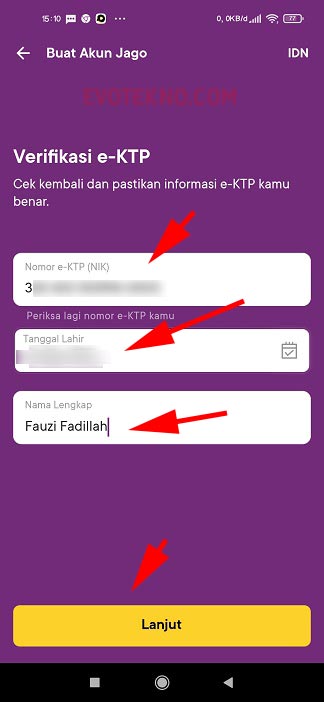 NIK, Tanggal Lahir dan Nama KTP - Buat akun bank jago