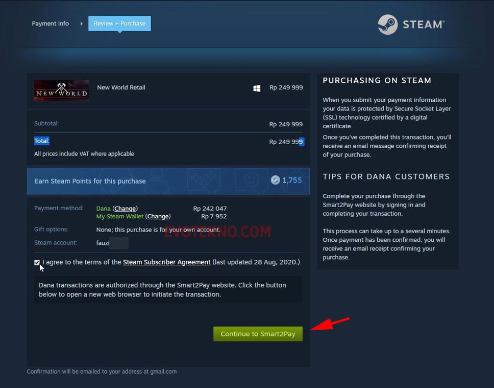 Payment Info - Continue to Smart2Pay - Steam