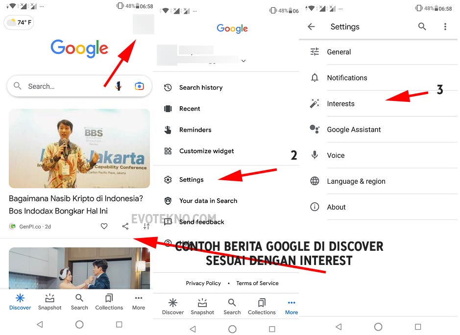 Settings - Your Interests Google Discover