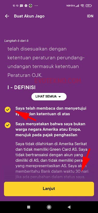 Setuju syarat ketentuan bank jago