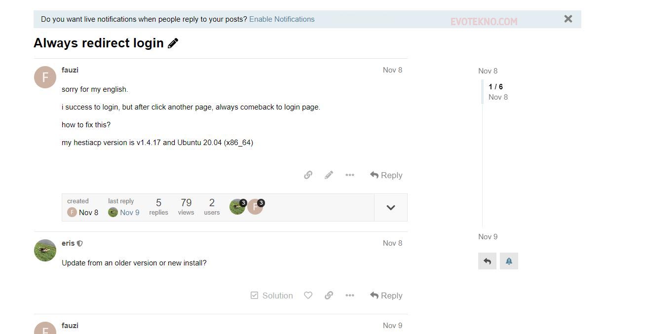 Forum HestiaCP Post tentang Login