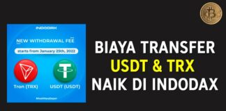 Biaya Transfer TRX dan USDT naik di Indodax