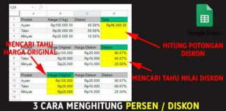 Cara Menghitung Persen atau Diskon di Google Sheets