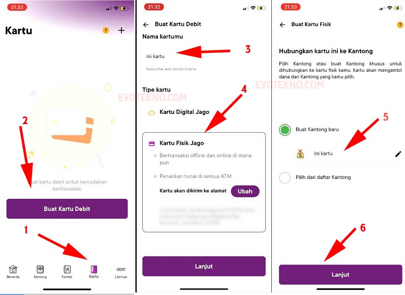 Buat Kartu Baru - Nama Kantong - Kartu Fisik - Bank Jago