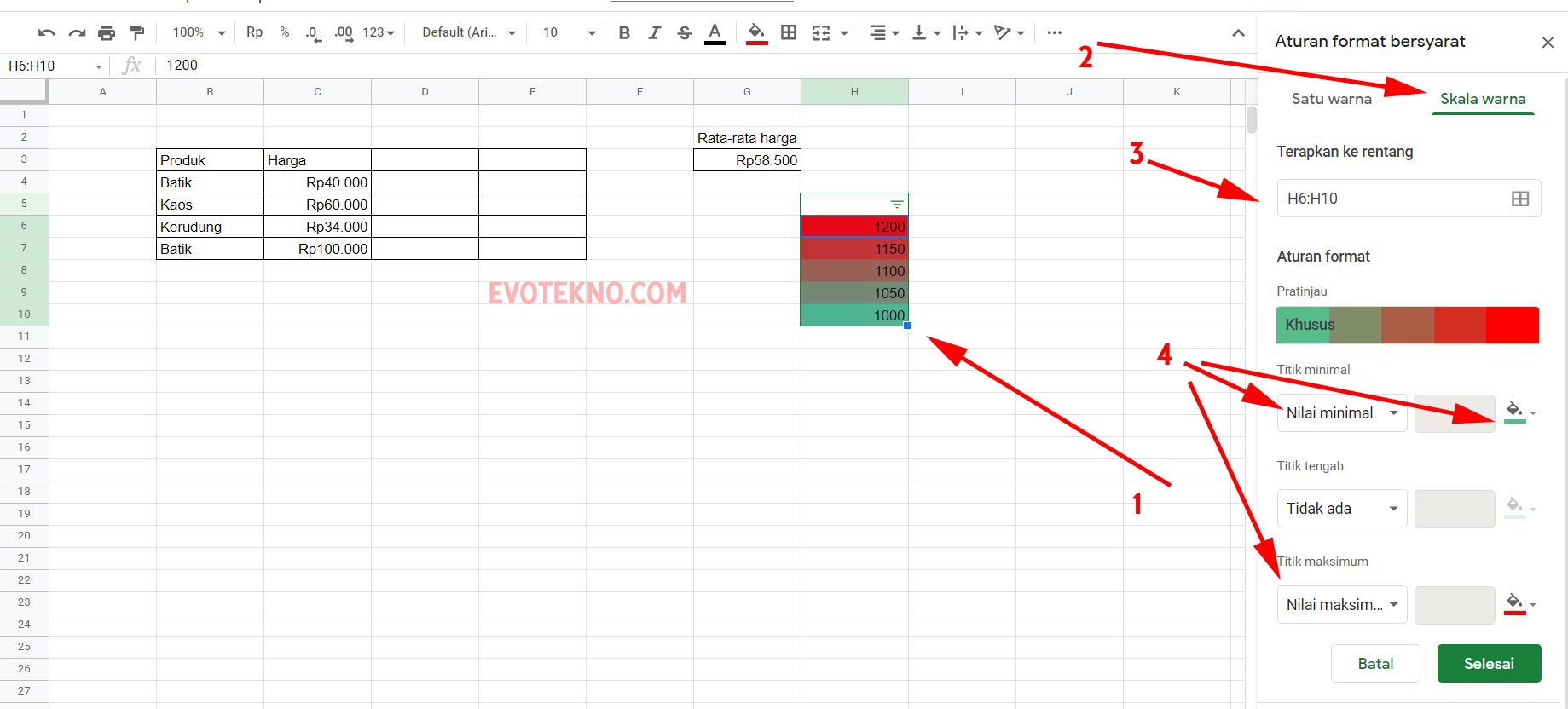 Conditional Formating - Skala Warna - Google Sheets