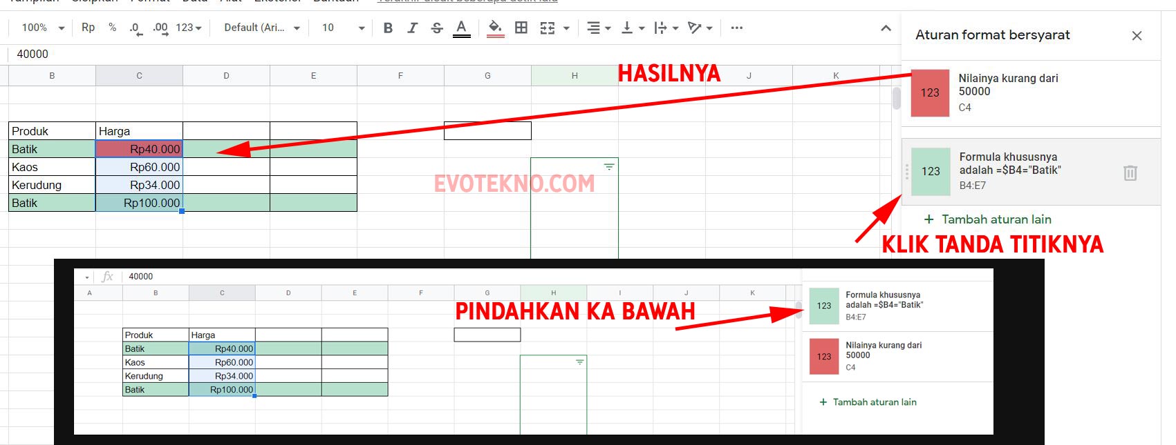 Posisi Conditional Formating Google Sheets