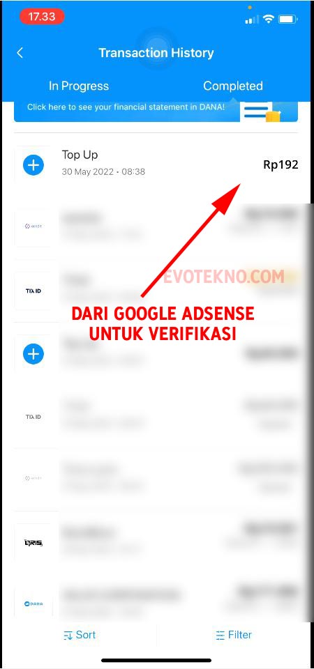 Kode Verifikasi Dari Google AdSense - Pembayaran ke DANA
