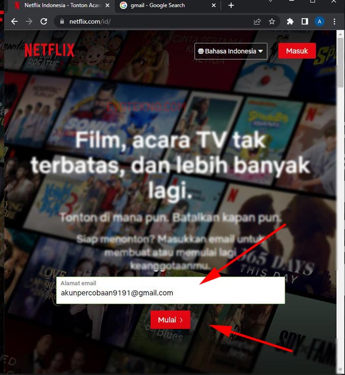 Masukan alamat e-mail daftar netflix