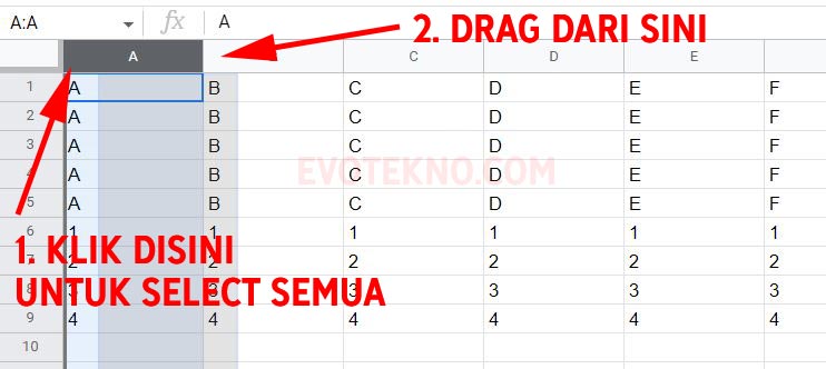 Pindah & Drag Google Sheets