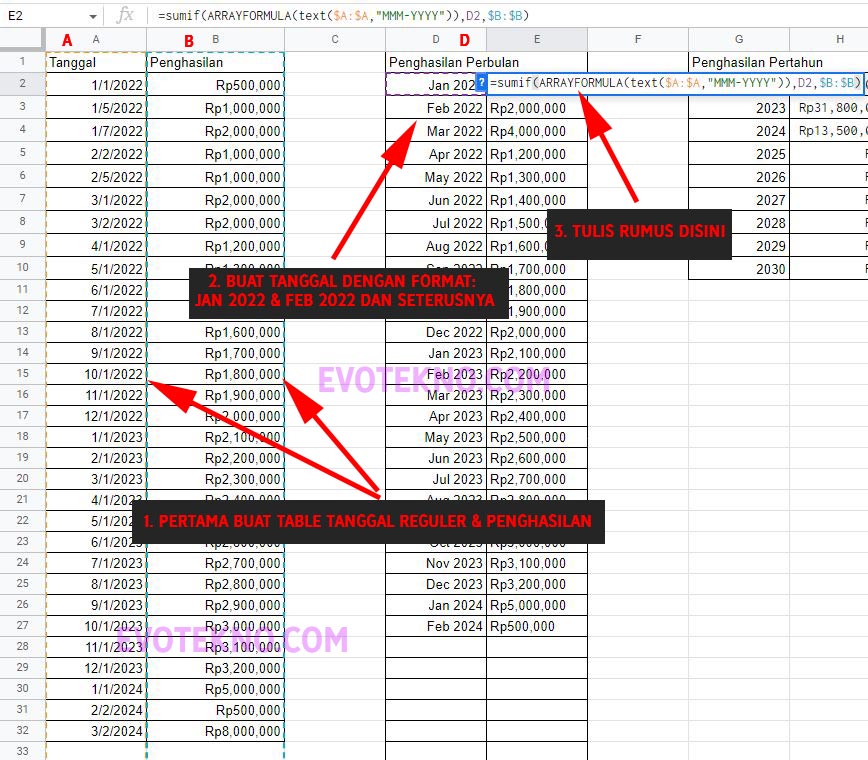 Rumus Hitung Perbulan - Google Sheets