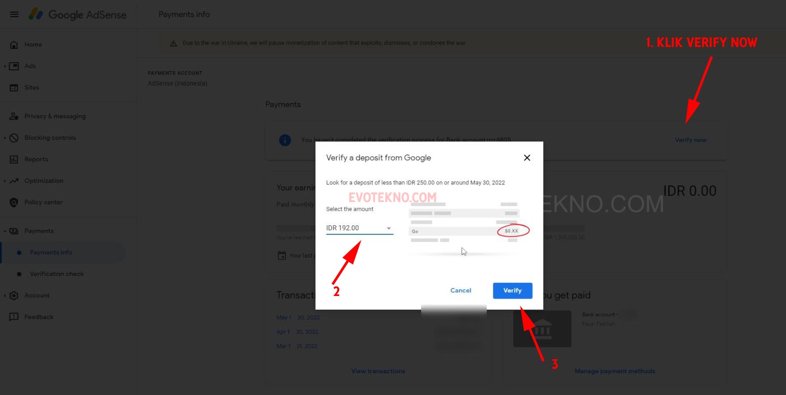 Verifikasi Kode Payment Method Google AdSense