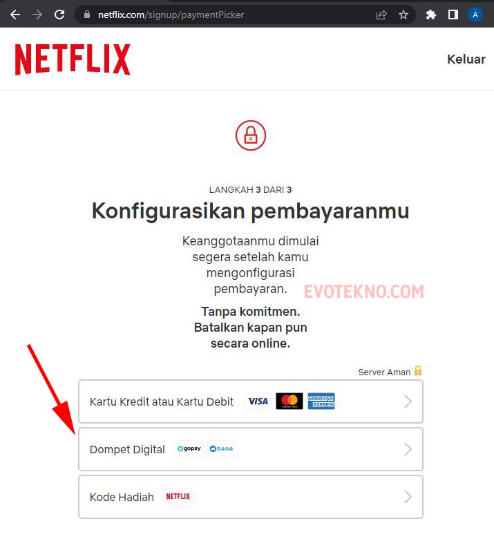 pilih metode pembayaran - dompet digital gopay - berlangganan netflix