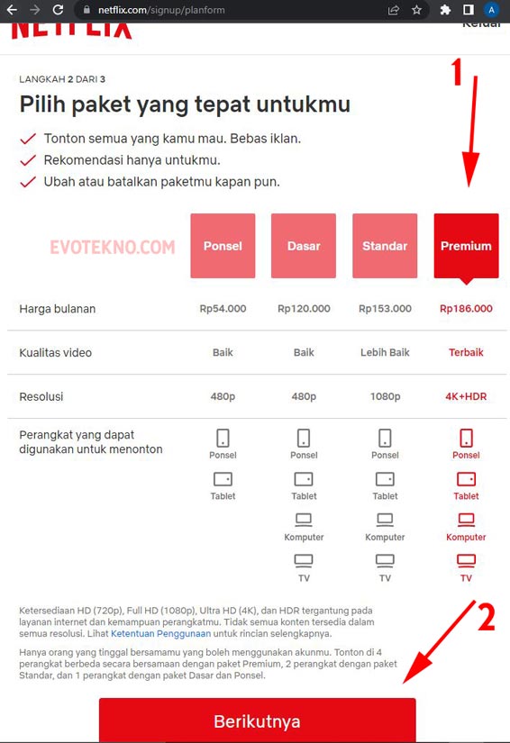 pilih paket - berlangganan netflix