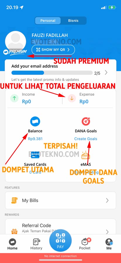 Dana Goals - balance - pengeluaran - dana premium