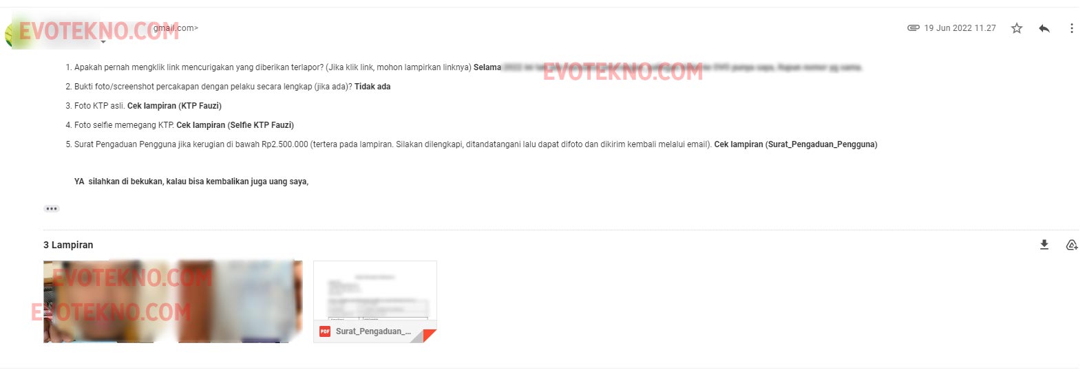 Foto KTP - Selfie - Surat Pengaduan Pengguna - SALDO DANA HILANG