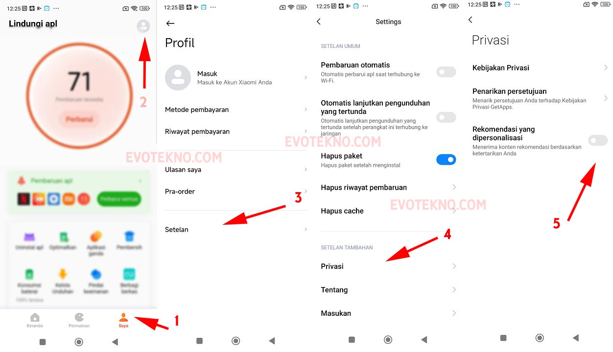 GetApps - Setelan - Privasi - Rekomendasi yang dipersonalisasi - Xiaomi - MIUI